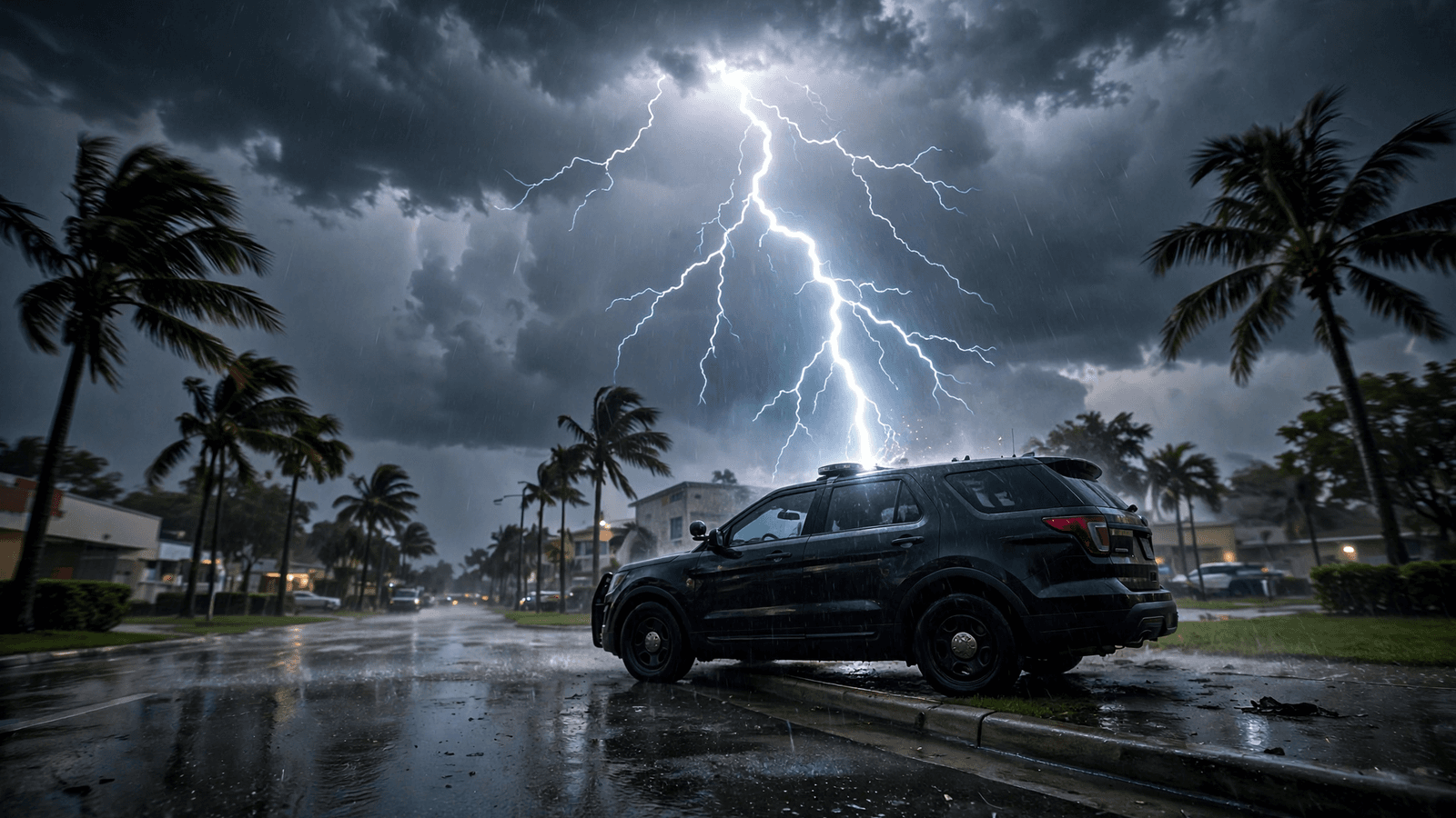 Ilustração: Sargento da polícia de Miami-Dade segue internado após raio atingir carro em Doral