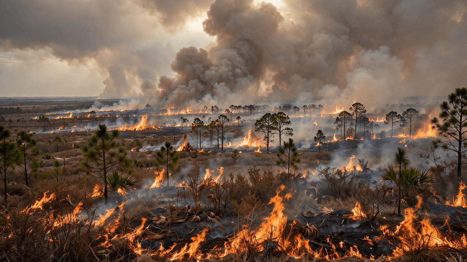 Ilustração: Incêndio de 300 acres na divisa de Orange e Osceola ameaça região de Orlando com fumaça