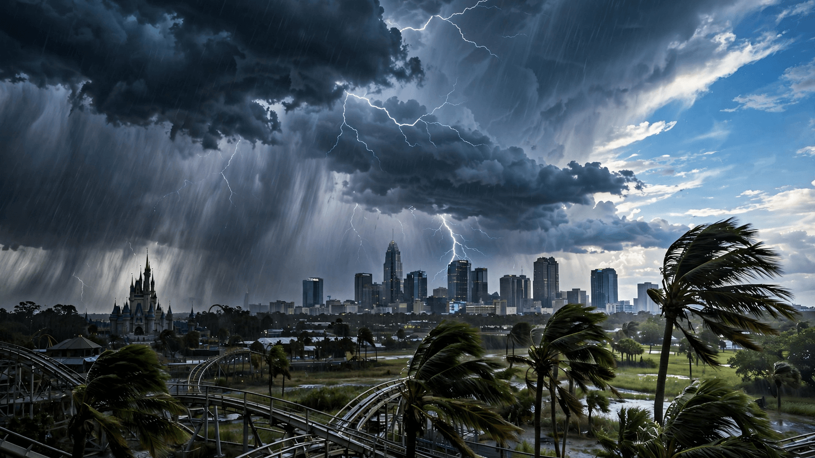 Ilustração: Tempestades e queda para os 60°F: domingo de alerta em Orlando
