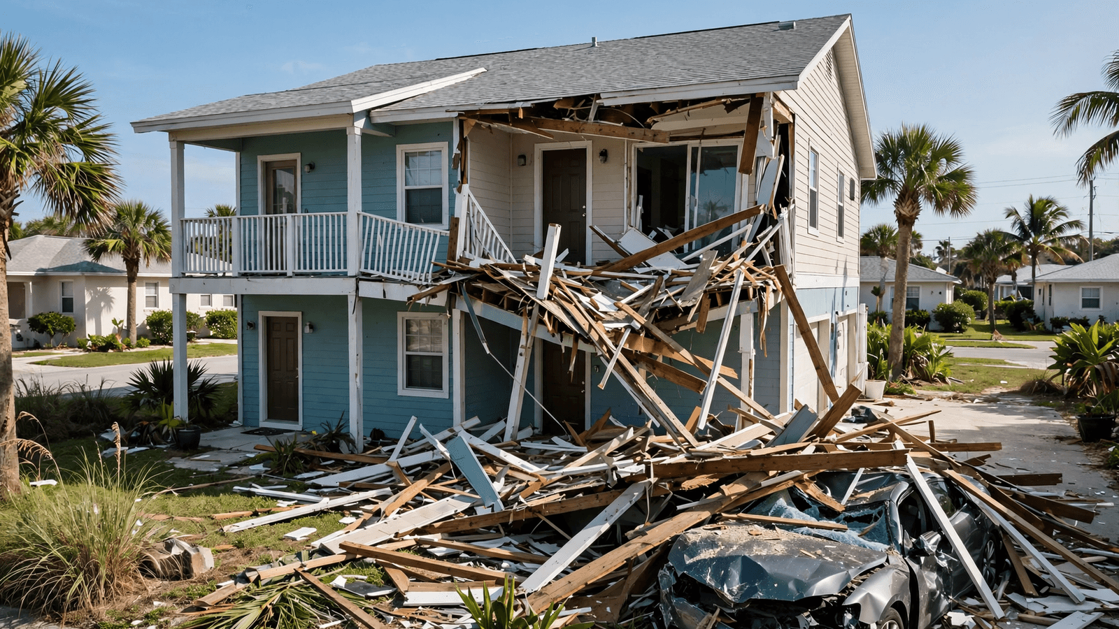 Ilustração: Varanda desaba em duplex em New Smyrna Beach durante feriado; prédio é evacuado