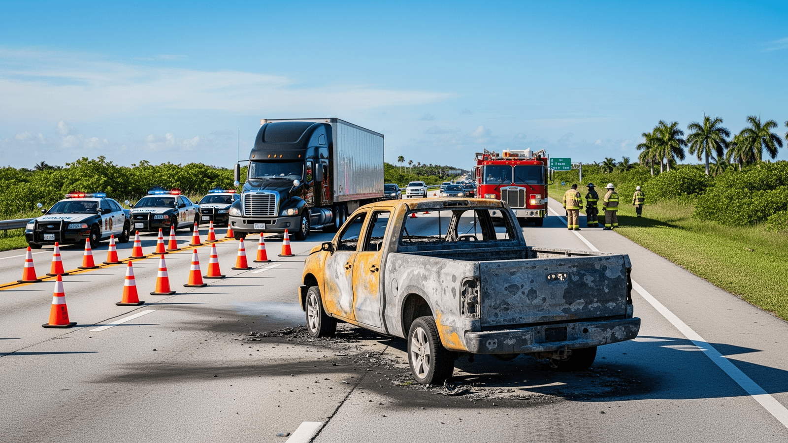 Ilustração: Acidente fatal com incêndio fecha trecho da U.S. 1 em Miami-Dade no sábado