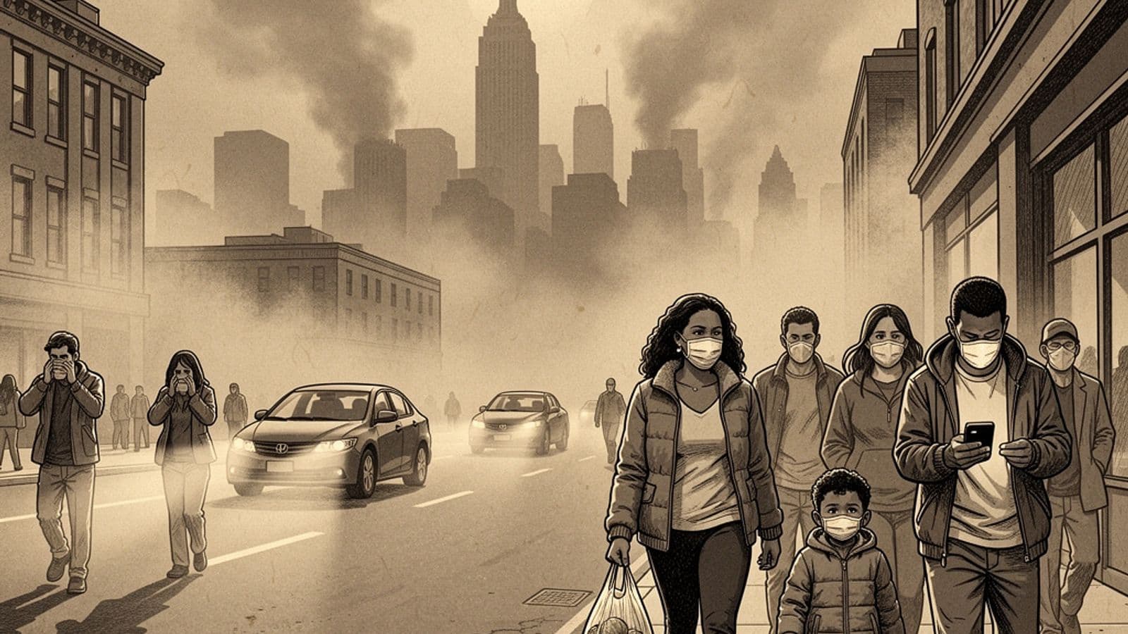 Ilustração interna: Fumaça de incêndios coloca cidades dos EUA no topo do ranking de pior qualidade do ar