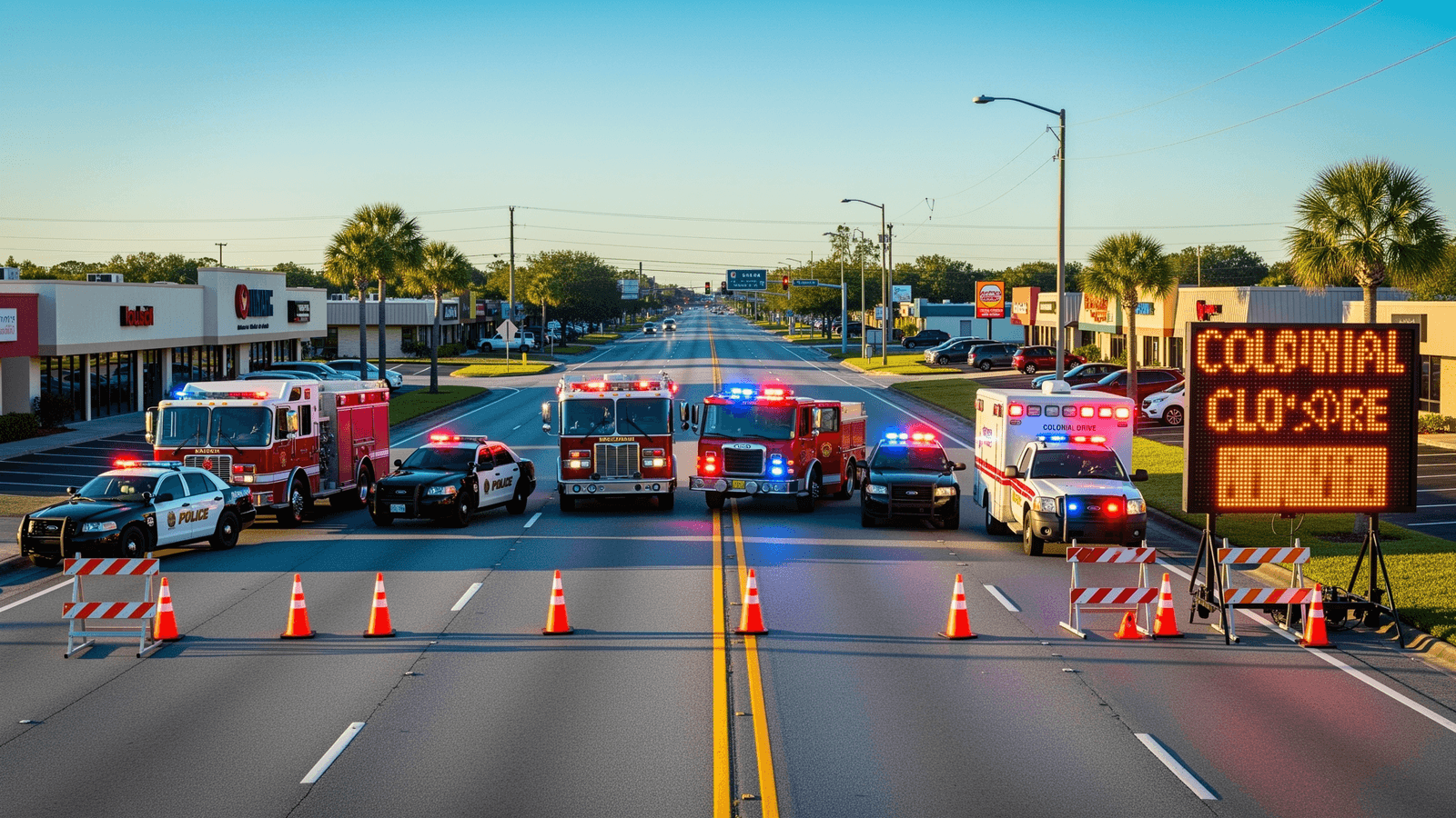 Ilustração: Acidente fatal fecha trecho da Colonial Drive no leste de Orlando