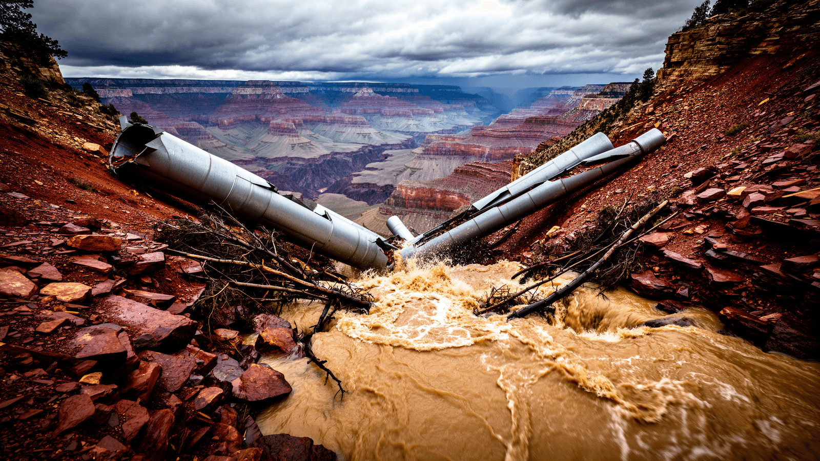 Ilustração: Enchente no Grand Canyon deixa 2 mortos e danifica única tubulação de água