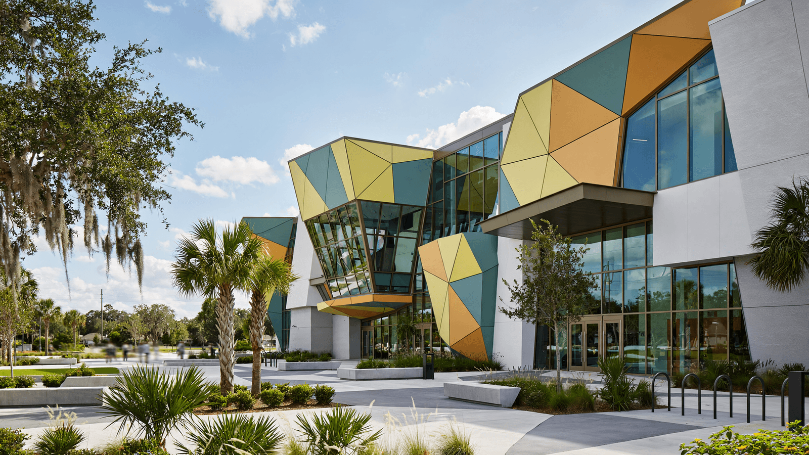 Modern children's museum / cultural building exterior in Florida suburbs