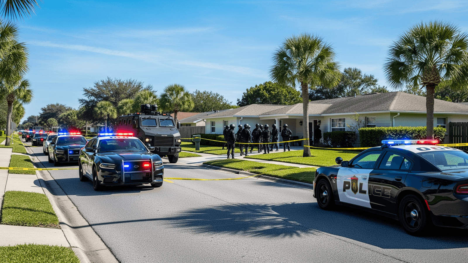Ilustração: Homem preso após confronto com SWAT em Volusia County; bloqueio rodoviário por horas