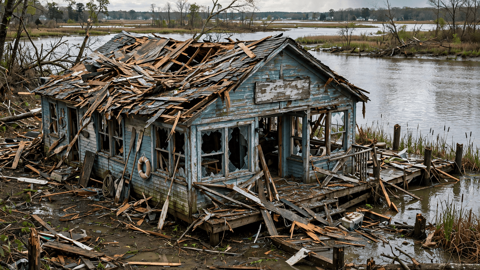 Ilustração: Tempestade quase destrói clube de barcos de 131 anos em NJ; comunidade se mobiliza para salvar
